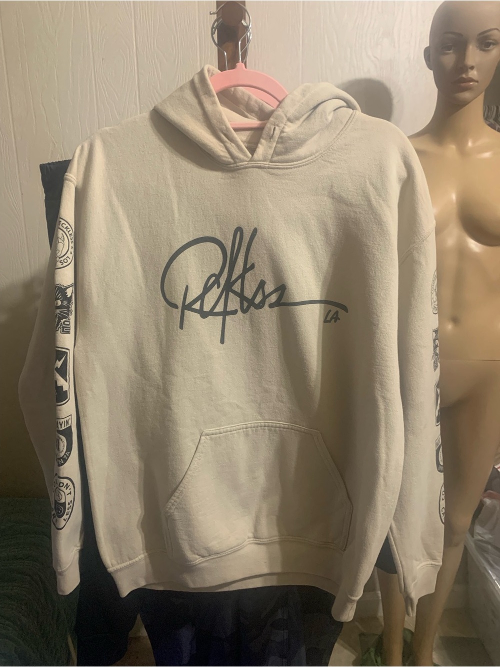 YRU Cream Crewneck Hoodie with Script Logo